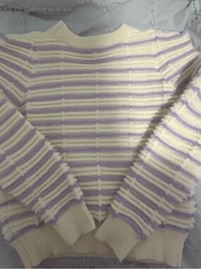 Cream and Lavender Striped Women's Sweater
